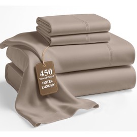 LANE LINEN California King Sheet Set – 450 Thread Count 100% Cotton Sheets, Soft & Breathable Sateen Weave, 15” Deep Pocket Fully Elasticized Fitted Sheet, Machine Washable Hotel Bedding, Taupe