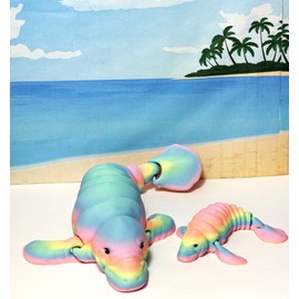 2pcs 3D Printed Manatee, Full Articulated Flexible Fidget Toys, Mother and Child Sea Animal Creatures, Stress Relief Fidget Toy, Desk Decor - AM-MC-Rainbow