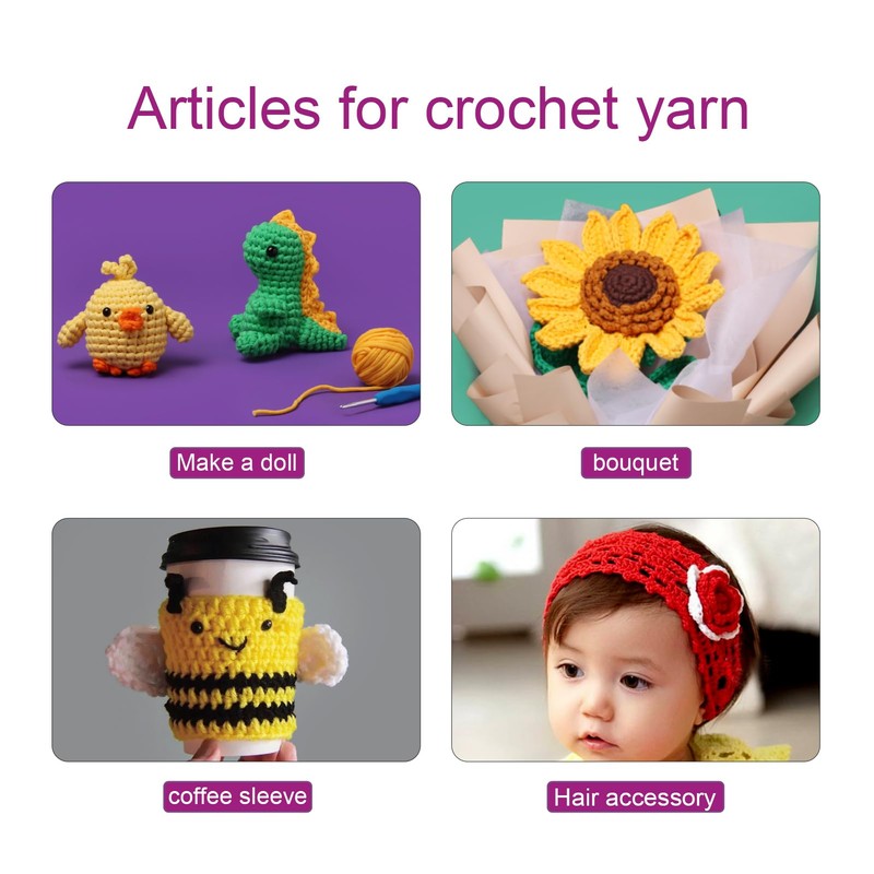 Mooaske 3 Pack Crochet Yarn with Crochet Hook - Worsted
