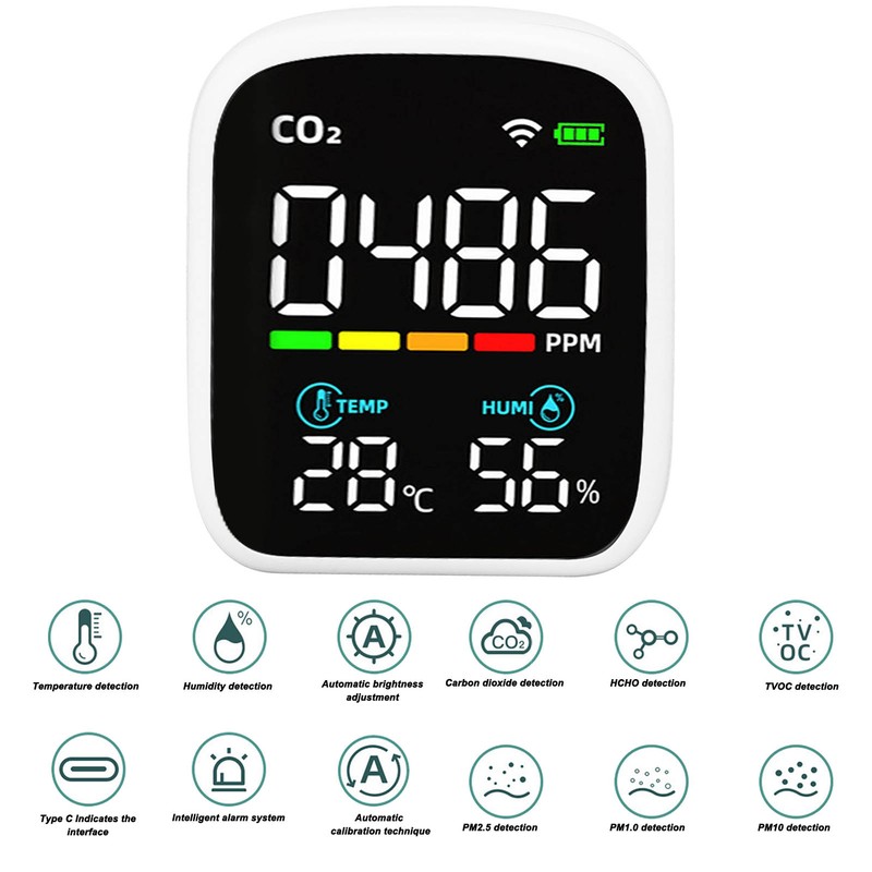Air Quality Monitor 8 in 1 Multifunctional USB Charging Carbon