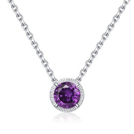 Shysnow S925 February Birthstone Necklace with Amethyst Pendant - Round Cubic Zirconia Purple Gem Stones Dainty Necklaces Silver Chain Valentine's Day Gifts for Girlfriend Fiancée