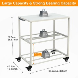 Demao 3D Printer Filament Storage Rack, 3-Tier Heavy Duty Metal 3D Printer Cart with Lockable Universal Wheels,3D Filament Storage Rack for 3D Printing PLA/ABS/TPU Filaments-White