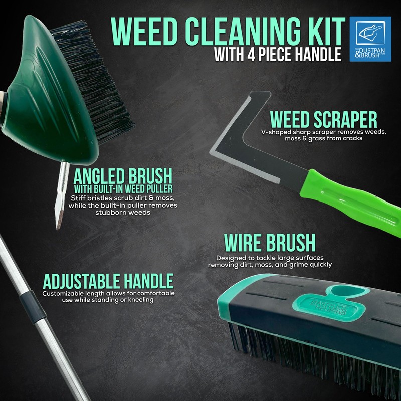 Ultimatives Unkrautbürsten-Set und Terrassenreiniger, inklusive Metalldrahtbesen, abgewinkelte Moosbürste mit eingebautem