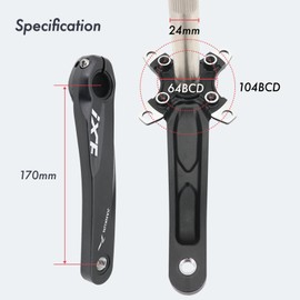 DJC Bike Crankset 104BCD with Chainring BSA Bottom Bracket with Spindle for MTB 1x 2X 3X Speed Mountain Bike Black Red Oilslick 170mm 175mm (170mm Black, Round 34T)