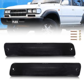 MOTRUM Front Bumper Signal Light Housing Compatible with Toyo-ta Land Cruiser FJ80 FJ82 1991-1997, [DOT] [IP67 Waterproof] Front Turn Signal Marker Lamp Cover [No Bulbs], Sleek Smoked Lens