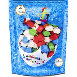 Hanukkah Dreidels Multicolor Plastic Chanuka Draydels with English Transliteration, Includes Dreidel Game Instruction Cards (25-Pack)
