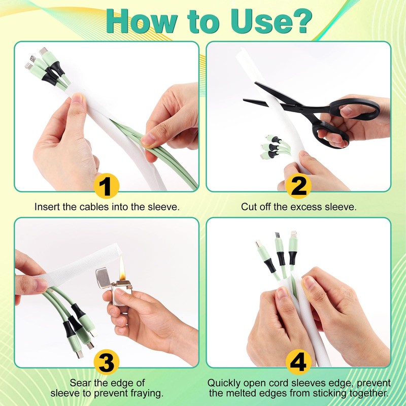 REFLYING Cable Sleeves, Expandable Braided Cable Sleeve, Self-Closing Cable Sleeve,