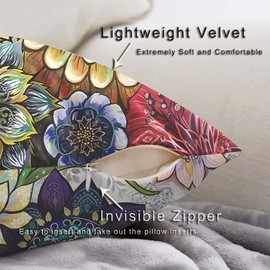 JIMOWANG Boho Floral Throw Pillow Covers Set of 2 Colourful Bohemian Flower Decorative Cushions Pillowcase 18 x 18 Inch for Bedroom Sofa Home Decor