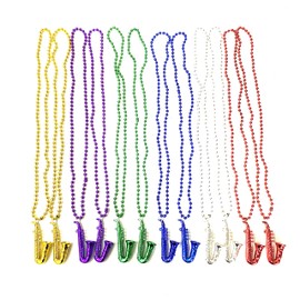 Robbstark Mardi Gras Party Bead Necklace Multi Colors Guitar Saxophone Music Bead Necklaces Gift Decoration(12 Pcs)