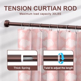 TEECK Shower Curtain Rod, 32-79 inch Adjustable Tension Spring, 1 Inch Shower Curtain Rod Tension, Premium Stainless Steel, Anti-Slip, No Drilling, No Rust, for Bathroom, Brown