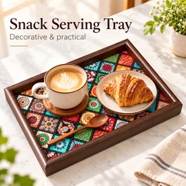 Wooden Tray for Snacks & Key Storage – Handmade 30 × 20cm Bohemian Organizer for Desktop & Foyer Décor