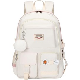 Classic Diamond School Backpack for Girls with Lunch Box Cute Backpacks for Girls Backpack Bookbag Backpacks for Teens (White)