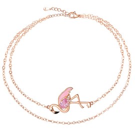 LOVGIFSET Flamingo Anklet Sterling Silver Flamingo Ankle Bracelets for Women Rose Gold Pink Flamingos Anklets Jewelry Christmas Gifts, Medium
