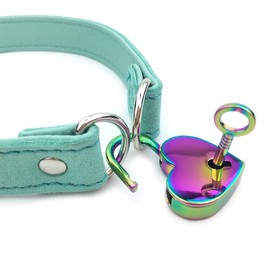 Succuba Padlock Choker Collar Necklace with Lock and Key Heart Lock Choker for Women and Men (F, 18)