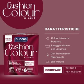 Nuncas Fashion Colour Milano, Bordeaux, Kit Tintura per Tessuti, Pronta all'Uso con Detergente Post Trattamento, 180 g, 75 ml