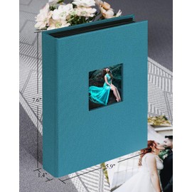 NESCL Small Photo Album 5x7 Mini Holds 56 Pictures, Acid Free Photo Book Portable Wallet 5 x 7 Pictures Albums with Slip-in Pockets for Cute Baby Family Kids (Peacock Blue, 2 Pack)