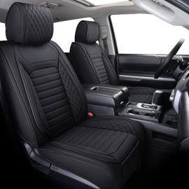 Aierxuan Front Seat Covers Compatible with Toyota Tundra Custom Fit 2008-2025 Truck Pickup Crewmax Double Cab Waterproof Leather Airbag Compatible Cushions(2 PCS Front/Black)