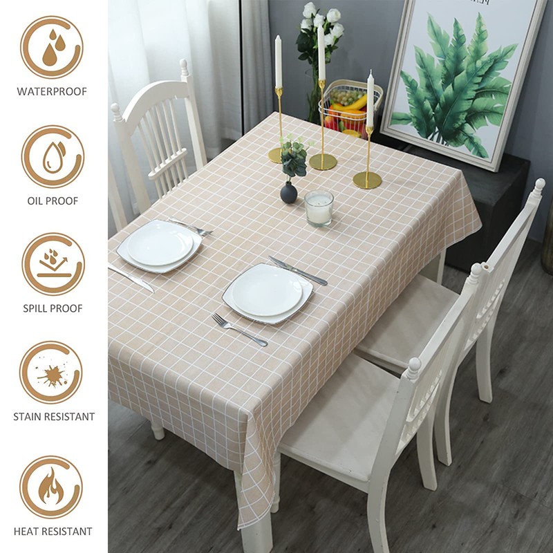 137*180cm Coffee Checkered PVC TableCloth Plaid Wipeable Tablecloth Rectangular ,Plastic
