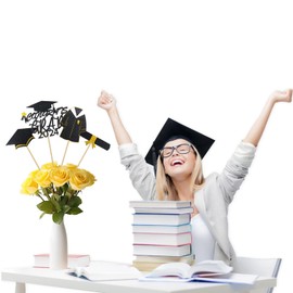 ArtAubrey 16 PCS Black & Gold Decorations, Class of 2024 Graduation Vase Decorations, Class of 2024 Graduation Party Decorations, Graduation Table Decorations