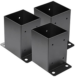 4 x 4 Post Base 3 PCS,Inner Size 3.6"x3.6"Deck Post Base,Heavy Duty Metal Black Powder Coated Post Brackets,for Pavilion Deck Railing Support Deck Base Plate, Support Bolt Down