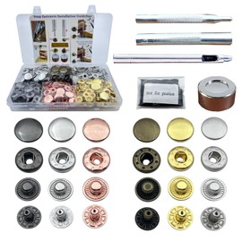 15MM Leather snap Fasteners kit， Brass Metal Button Snaps for Clothes、Jackets、Jeans 、Wears Bags (with Standard Install Tool、Practice Operations Webbing） (15MM 6 Colors, 120)