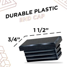 Prescott Plastics 0.75 x 1.5 Inch Rectangle Plastic Plug Insert (10 Pack), Black End Cap for Metal Tubing, Fence, Glide Insert for Pipe Post, Chairs and Furnitures
