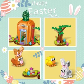 Easter Bunny Carrot House Building Set, 2 Rabbits, Chick, Colorful Easter Egg and Basket Toy, Building Blocks Kit Ornaments Gift for Boys Girls Adults Visit the Jarsant Store