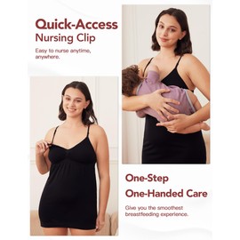 HOFISH Nursing Nightgown with Suspender Straps Maternity Dress with Easy Feeding Clasps - Ideal for Pregnant and Nursing Mothers Black Medium