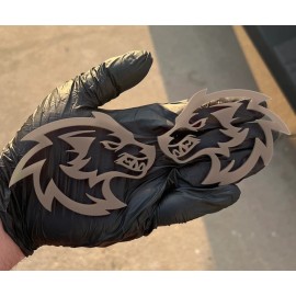 UsaStandard Wolf Badges Gray Emblem Fender Badge Car or Truck, (2) BADGES, Angry Aggressive