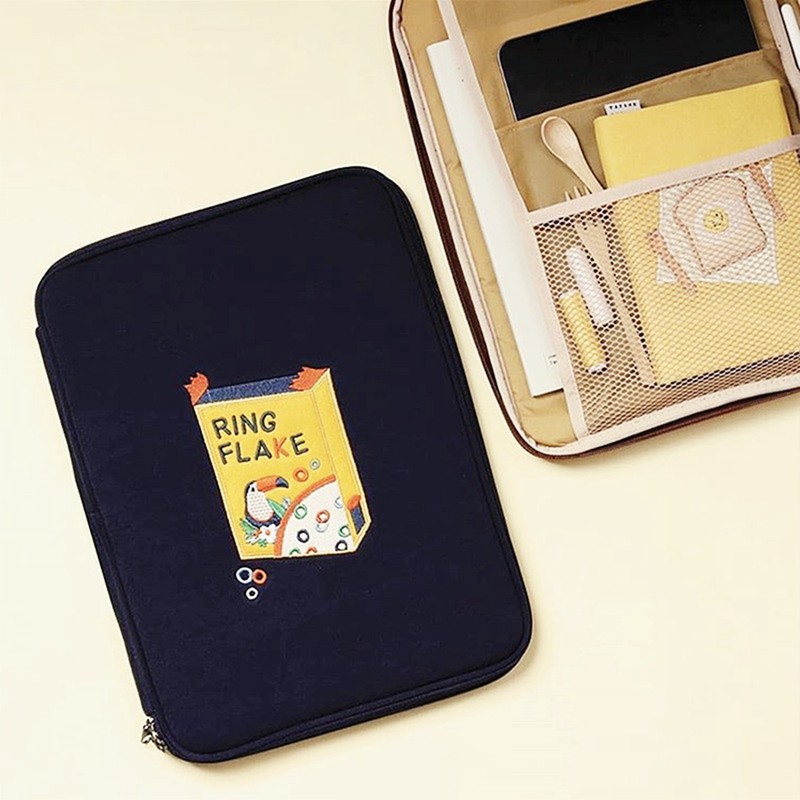 Tablet Sleeve Bread Cartoon Style Dual Zippers Soft Waterproof Breathable