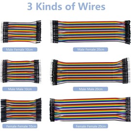 GTIWUNG Pack of 6 40 Pin Jumper Wire Cable, Breadboard Ribbon Cables, 10 cm & 20 cm Female/Male/Male Jumper Cable, 24AWG Wire Bridges for Arduino and Raspberry Pi Breadboard