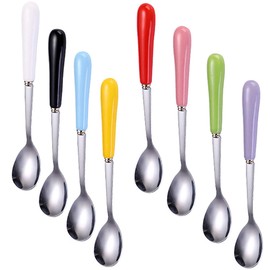 Goeielewe Set of 8 Dinner Spoons, Stainless Steel Iced Teaspoon with Ceramic Handle Soup Tablespoons Espresso Candy-Colored Coffee Spoons Mixing Spoon 5.7-Inch Long - Mixed Color