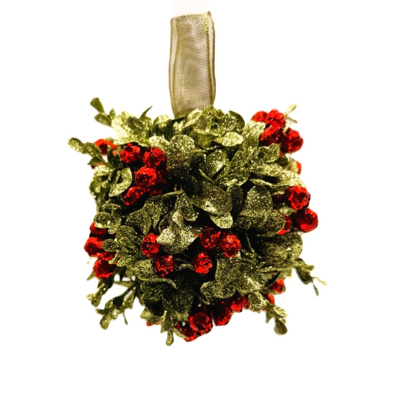 Ganz 5 Inch Mistletoe Kissing Ball Ornament,Red,5" Dia.
