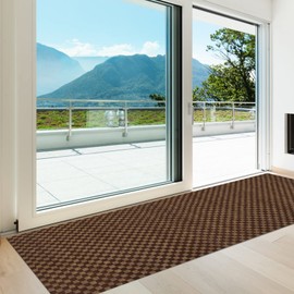 Heyroll Custom Size Hallway Runner Rug, Backed Non-Slip Waterproof Runner Rugs, Washable Outdoor Indoor Carpet Runner Rug for Floor, Entryway, Kitchen, Laundry, Balcony, Garage 2' x 9', Grid Brown