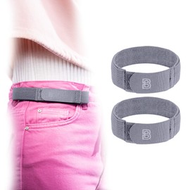 BeltBro Women's Grey 2-Medium No Buckle Elastic Belt — Fits 1 Inch Belt Loops, Comfortable and Easy To Use