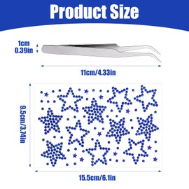 TIESOME 4th Of July Star Face Gems with Tweezers, 6 Sheets Memorial Day Temporary Tattoos Red White and Blue Face Stickers Self-Adhesive Patriotic Star Face Gems Rhinestone Stickers for Makeup Eyes Bo