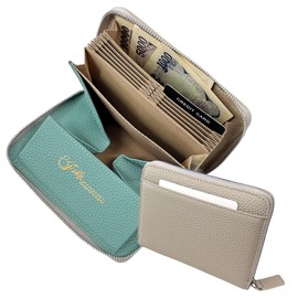 ishly Mini Wallet, Card Case, Genuine Leather, Large Capacity, Prevents Bills from Breaking, Box-Shaped Coin Purse, ecru