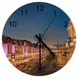 EQEY Berlin Germany Wall Clock Silent Non Ticking Round Home Decor Wooden Wall Clock Round Easy to Read for Home Office School Clock, 12 Inch