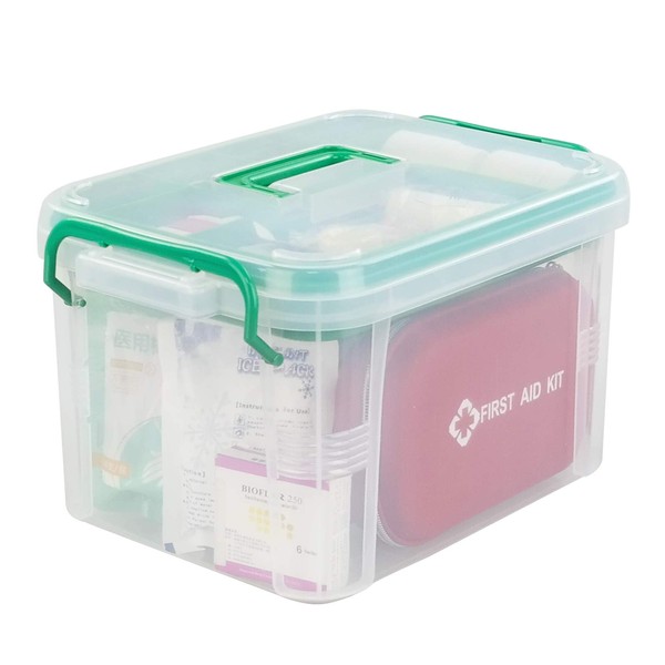Callyne 1 Pack Clear Plastic Family First Aid Box, Emergency Medical Storage Box Kit