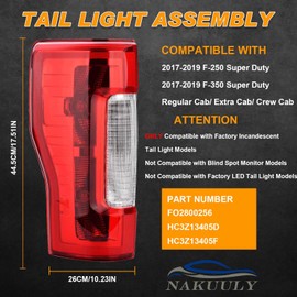 Nakuuly Tail Light Assembly Compatible With 2017 2018 2019 Ford F250 F350 Super Duty without Blind Spot W/O LED Left Driver Side Taillight Rear Brake Lamp with Bulb # HC3Z13405D