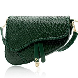 ERWUBA fashion women saddle shoulder bag clutch purse small crossbody satchel handbag woven imitation crocodile leather bag (Gree Large)