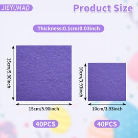 JIEYUMAO Felt Fabric Sheets, 80 Sheets Felt Squares with Sewing Thread, 2 Sizes Polyester Felt Fabric for Crafts, Assorted Color Stiff Felt Sheets Felt Paper for DIY Sewing