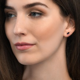 namana Dainty Gold Baguette Stud Earrings in 925 Sterling Silver with Sapphire Blue Cubic Zirconia Stones, Tiny Bar Stud Earrings for Women and Girls, Gold Plated Sapphire Blue Stud Earrings for Women