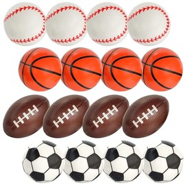 12 Pack Assorted Sports Stress Balls - Soft Foam Squishy Toys for Kids & Adults - 3 Inch Baseball, Soccer, Basketball & Football - Sensory Fidget, Party Favor, Classroom & Office Stress Relief