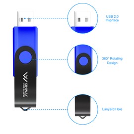 XinwaY USB Flash Drive 64GB Memory Stick Thumb Drive Swivel Design Jump Drive, (5 Pack 64GB - Black Blue Green Orange Purple)