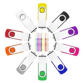 32GB Memory Stick 10 Pack-USB Stick 2.0 Flash Drives Swivel Design Pen Drive,Thumb Drive for Data Storage,Zip Drive and Jump Drive with LED Light-10 colour