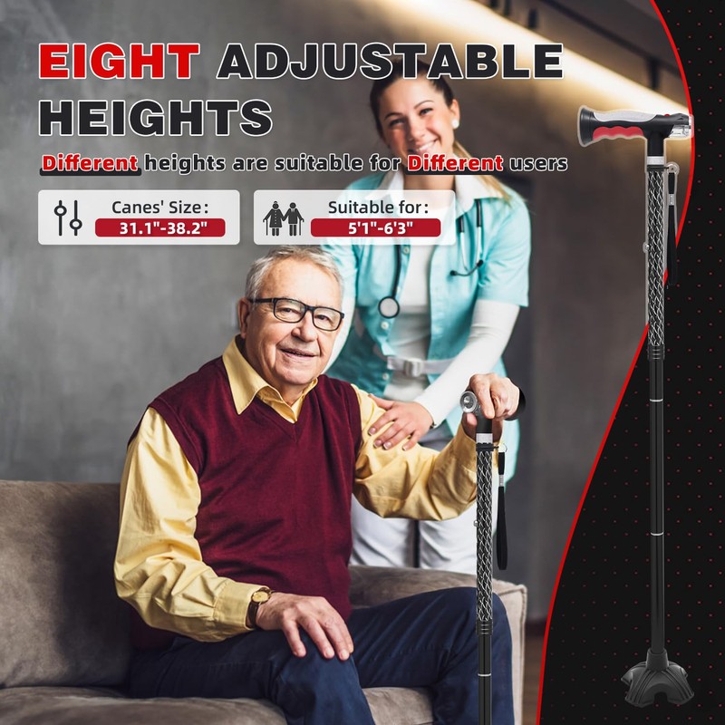 BigAlex Folding Walking Cane with Two Led Lights for Elderly