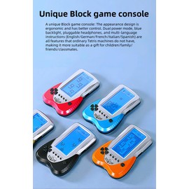 LZYCH Block Game Console Built-in Puzzle Games Dual Power Modes Blue Background Lighting Plug Bare Headphones Handheld Electronic Games Retro Christmas Toy / Gift (Black)