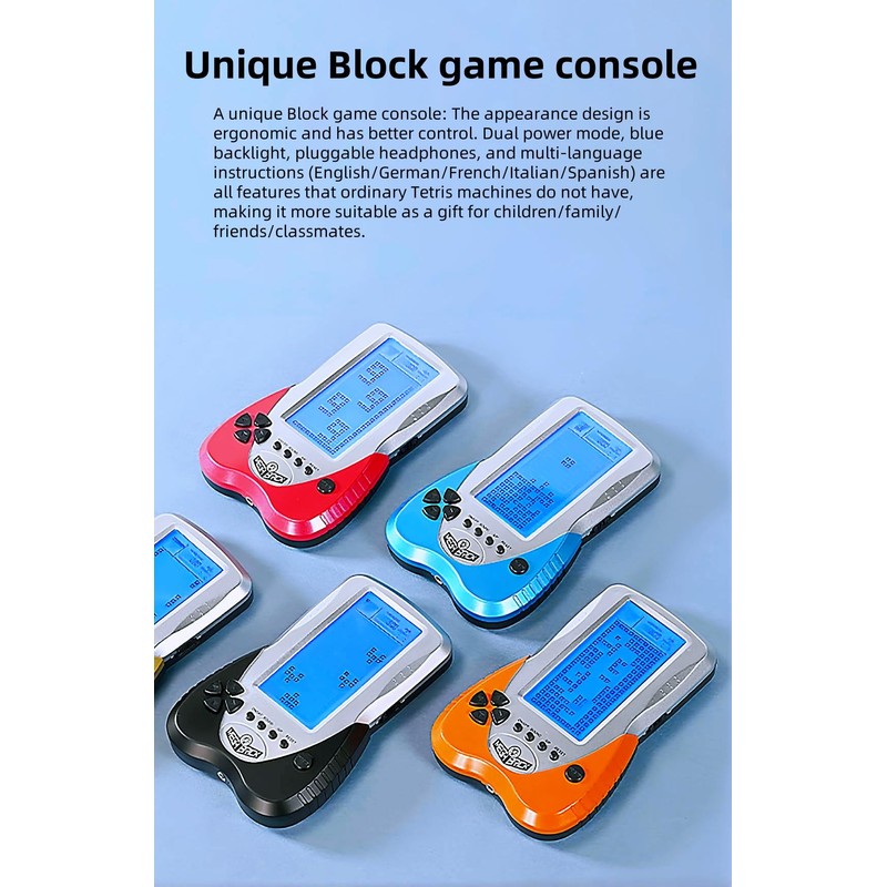 LZYCH Block Game Console Built-in Puzzle Games Dual Power Modes
