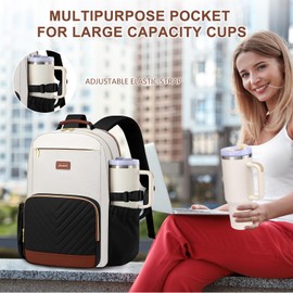 Laptop Backpack for Women Bookbag: 17 inch Work School Backpacks with Pouch Pocket for Large Capacity Cup & USB Charger College Book Bag Travel Business Nurse Teacher Bookbags Anti-theft Back Pack